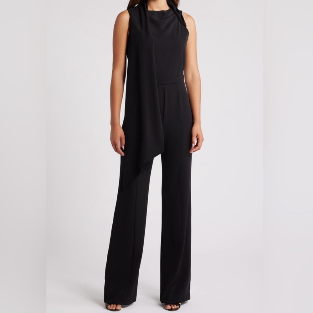 Black Halo Enola Side Drape Black Jumpsuit Size 14 1583